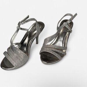 Shimmering Silver Strappy Heels